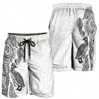 Aotearoa Moko Tribal Tattoo Shorts for Men New Zealand Maori Penguin and Fantail White Color