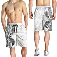 Aotearoa Moko Tribal Tattoo Shorts for Men New Zealand Maori Penguin and Fantail White Color