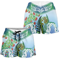 Aotearoa New Zealand Natural Plants Shorts for Women Pohutukawa with Silver Ferns Koru Frond Maori Tattoos
