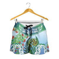 Aotearoa New Zealand Natural Plants Shorts for Women Pohutukawa with Silver Ferns Koru Frond Maori Tattoos