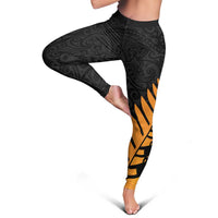 Australia New Zealand Rugby Leggings Gold Aboriginal Wallabies and Maori Black Fern - Polynesian Pride