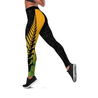 Australia New Zealand Rugby Leggings Gradient Aboriginal Wallabies and Maori Black Fern - Polynesian Pride