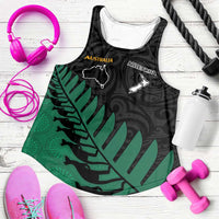 Australia New Zealand Rugby Women Racerback Tank Green Aboriginal Wallabies and Maori Black Fern - Polynesian Pride