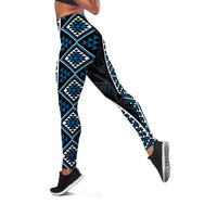 Azure Tukutuku Pattern Aotearoa Leggings Niho Taniwha and Puhoro Motifs LT7 Blue - Polynesian Pride