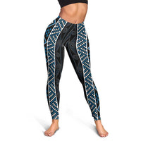 Azure Tukutuku Pattern Aotearoa Leggings Niho Taniwha and Puhoro Motifs LT7 - Polynesian Pride