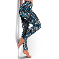 Azure Tukutuku Pattern Aotearoa Leggings Niho Taniwha and Puhoro Motifs LT7 - Polynesian Pride