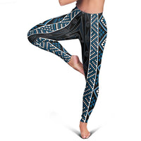 Azure Tukutuku Pattern Aotearoa Leggings Niho Taniwha and Puhoro Motifs LT7 - Polynesian Pride