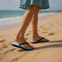 Baby Blue Gradient Polynesia Flip Flops Hawaiian Tribal Hammerhead Shark Tattoo - Polynesian Pride