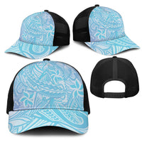 Baby Blue Gradient Polynesia Mesh Trucker Cap Hawaiian Tribal Hammerhead Shark Tattoo - Polynesian Pride