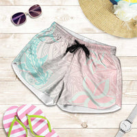 Baby Pink Gradient Polynesia Shorts for Women Hawaiian Tribal Hammerhead Shark Tattoo - Polynesian Pride