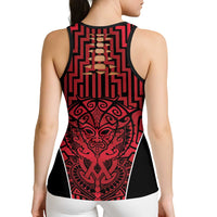 Basketball New Zealand Hollow Tank Top Red Maori Ta Moko Indigenous - Polynesian Pride