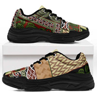 Beige Aotearoa Kowhaiwhai Pattern Chunky Sneakers NZ Maori Quilt Style - Polynesian Pride