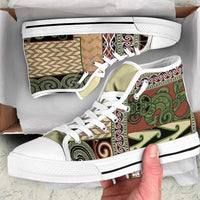 Beige Aotearoa Kowhaiwhai Pattern High Top Shoes NZ Maori Quilt Style - Polynesian Pride