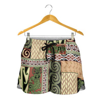 Beige Aotearoa Kowhaiwhai Pattern Shorts for Women NZ Maori Quilt Style - Polynesian Pride