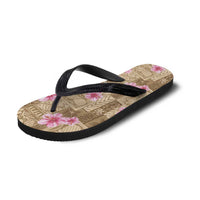 Beige Hawaii Hibiscus Tropical Flowers Motifs Flip Flops - Polynesian Pride