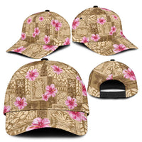 Beige Hawaii Hibiscus With Tropical Flowers Motifs Classic Cap LT14 - Polynesian Pride