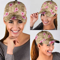 Beige Hawaii Hibiscus With Tropical Flowers Motifs Classic Cap LT14 - Polynesian Pride