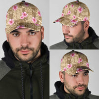 Beige Hawaii Hibiscus With Tropical Flowers Motifs Classic Cap LT14 - Polynesian Pride