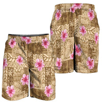 Beige Hawaii Hibiscus With Tropical Flowers Motifs Shorts for Men - Polynesian Pride