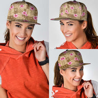 Beige Hawaii Hibiscus With Tropical Flowers Motifs Snapback Cap - Polynesian Pride