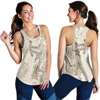 Beige Hawaii Women Racerback Tank Hammerhead Shark Tattoo Curve Polynesian - Polynesian Pride