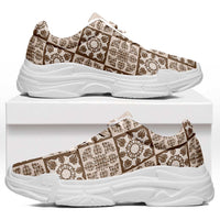 Beige Palaka Quilt Hawaii Chunky Sneakers Hawaiian Tropical Monstera Sea Turtle