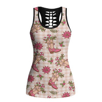 Beige Paniolo Palaka Hawaiian Cowgirl Christmas Hollow Tank Top - Polynesian Pride