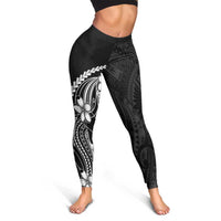 Black Aloha Hawaii Leggings Polynesian Shark Tattoo With Plumeria LT14 - Polynesian Pride