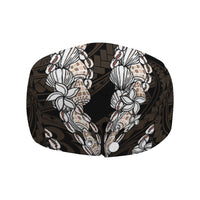 Black and Beige Hawaii Shell Lei Jeff Hat Hawaiian Sunrise Shell Hebrew Cone Plumeria LT14 - Polynesian Pride