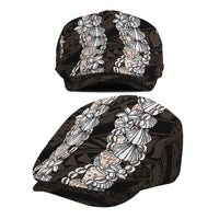 Black and Beige Hawaii Shell Lei Jeff Hat Hawaiian Sunrise Shell Hebrew Cone Plumeria LT14 - Polynesian Pride