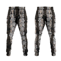 Black and Beige Hawaii Shell Lei Jogger Pants Hawaiian Sunrise Shell Hebrew Cone Plumeria LT14 Black - Polynesian Pride