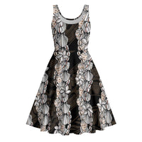 Black and Beige Hawaii Shell Lei Midi Dress Hawaiian Sunrise Shell Hebrew Cone Plumeria - Polynesian Pride