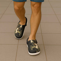 Black and Gold Hawaii Clogs Shoes Hammerhead Shark Tattoo Curve Polynesian - Polynesian Pride