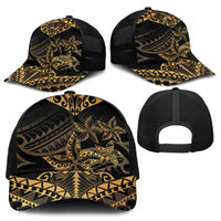 Black and Gold Polynesia Baseball Net Cap Plumeria Tattoo With Polynesian Pattern - Polynesian Pride