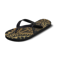 Black and Gold Polynesia Flip Flops Plumeria Tattoo With Polynesian Pattern - Polynesian Pride