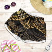 Black and Gold Polynesia Shorts for Women Plumeria Tattoo With Polynesian Pattern - Polynesian Pride