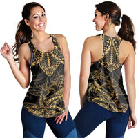 Black and Gold Polynesia Women Racerback Tank Plumeria Tattoo With Polynesian Pattern - Polynesian Pride