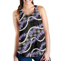 Black Hawaii Palaka Honohono Pikake Women Racerback Tank Hawaiian Orchid Lei Polynesian Pattern - Polynesian Pride