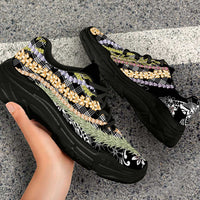 Black Palaka Hawaii Leis Chunky Sneakers Hawaiian-plaid Elegant Tropical Vibes LT14 - Polynesian Pride