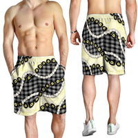 Black Palaka Hawaii Shorts for Men Kukui Nut Pikake Lei Hawaiian Tapa Pattern - Polynesian Pride