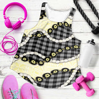 Black Palaka Hawaii Women Racerback Tank Kukui Nut Pikake Lei Hawaiian Tapa Pattern - Polynesian Pride