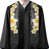 Black Polynesia Graduation Stole Plumeria Tropical Leaves With Galaxy Polynesian Art