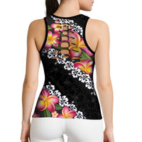 Black Polynesia Hollow Tank Top Plumeria With Hibiscus Pattern Tropical Vibes - Polynesian Pride