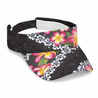 Black Polynesia Sun Visor Cap Plumeria With Hibiscus Pattern Tropical Vibes LT14 Universal Fit Black - Polynesian Pride
