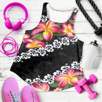 Black Polynesia Women Racerback Tank Plumeria With Hibiscus Pattern Tropical Vibes - Polynesian Pride