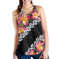 Black Polynesia Women Racerback Tank Plumeria With Hibiscus Pattern Tropical Vibes - Polynesian Pride