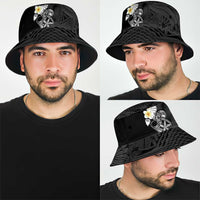 Black Samoa Tattoo Bucket Hat Plumeria Samoan Ocean Tatau Pattern - Polynesian Pride