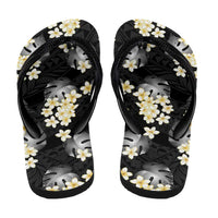 Black Tropical Hawaii Flip Flops Seamless Monstera Plumeria Hawaiian Pattern - Polynesian Pride