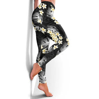 Black Tropical Hawaii Leggings Seamless Monstera Plumeria Hawaiian Pattern - Polynesian Pride