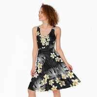 Black Tropical Hawaii Midi Dress Seamless Monstera Plumeria Hawaiian Pattern - Polynesian Pride